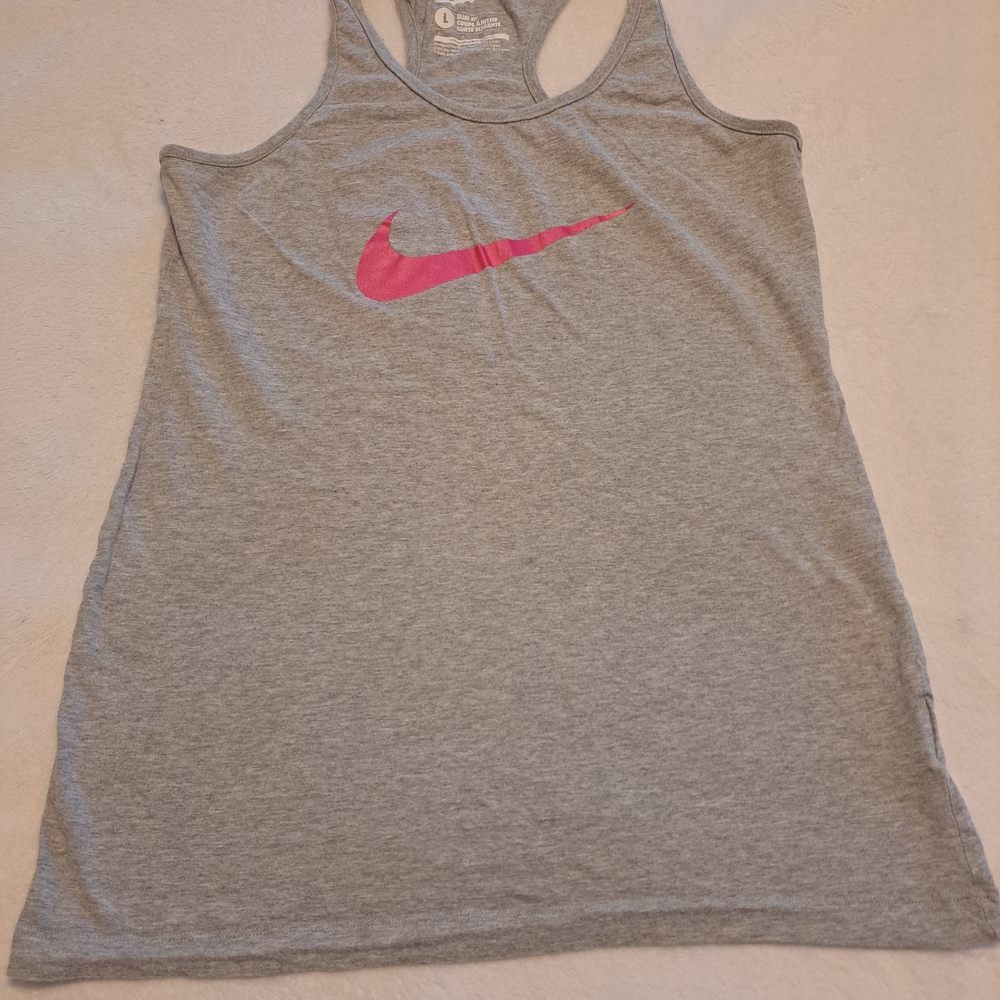 Nike Gray Racerback Tank with Pink Swoosh Logo